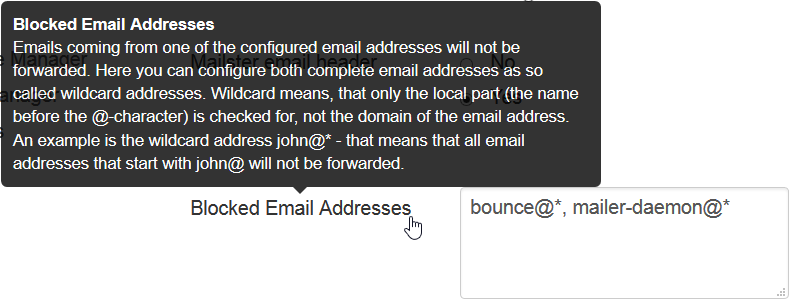 blocked email addresses configuration